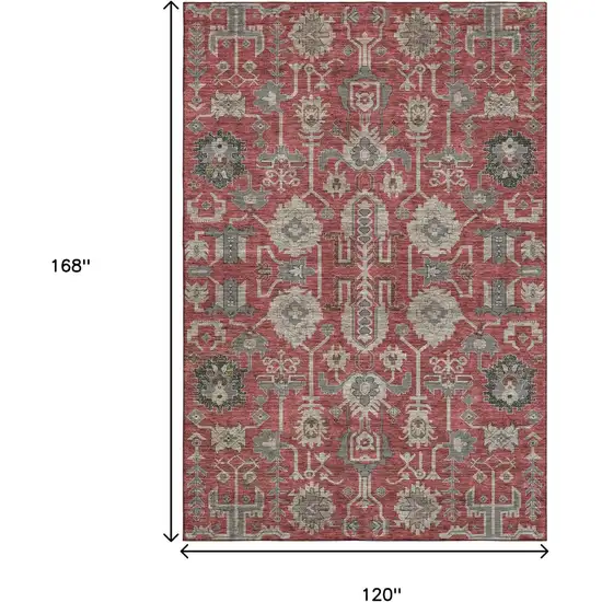 Red Beige And Charcoal Oriental Washable Area Rug With UV Protection Photo 3