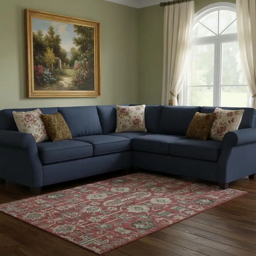 Red Beige And Charcoal Oriental Washable Area Rug With UV Protection Photo 2