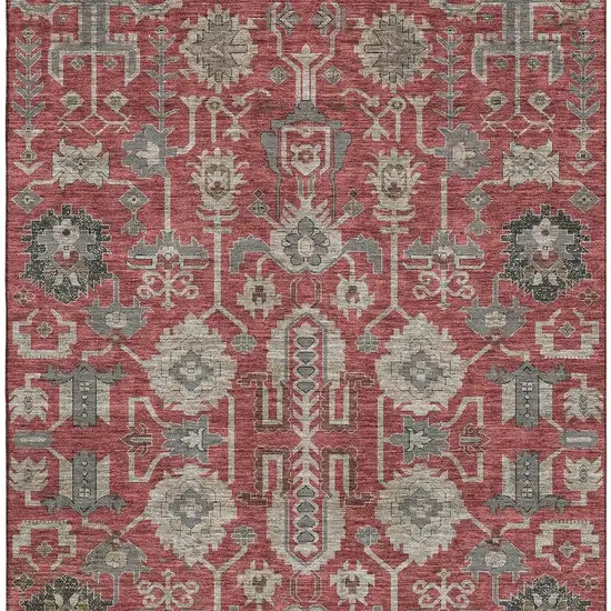 Red Beige And Charcoal Oriental Washable Area Rug With UV Protection Photo 4