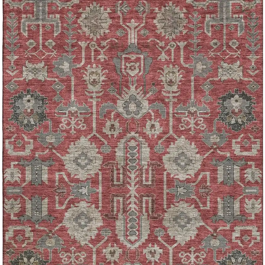 Red Beige And Charcoal Oriental Washable Area Rug With UV Protection Photo 4