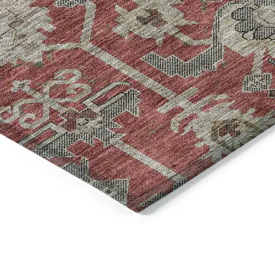 Red Beige And Charcoal Oriental Washable Indoor Outdoor Area Rug Photo 3