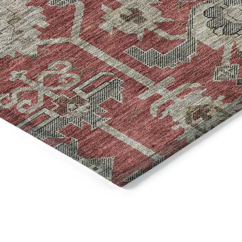 Red Beige And Charcoal Oriental Washable Indoor Outdoor Area Rug Photo 3
