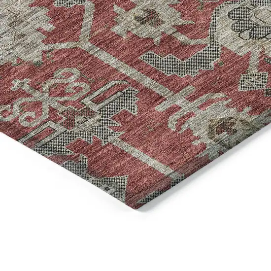 Red Beige And Charcoal Oriental Washable Indoor Outdoor Area Rug Photo 3
