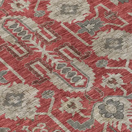 Red Beige And Charcoal Oriental Washable Indoor Outdoor Area Rug Photo 4