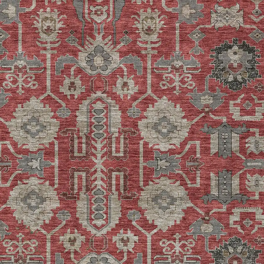 Red Beige And Charcoal Oriental Washable Indoor Outdoor Area Rug Photo 5