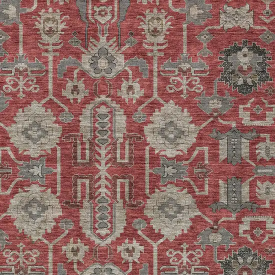 Red Beige And Charcoal Oriental Washable Indoor Outdoor Area Rug Photo 5