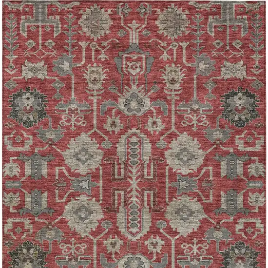 Red Beige And Charcoal Oriental Washable Indoor Outdoor Area Rug Photo 6