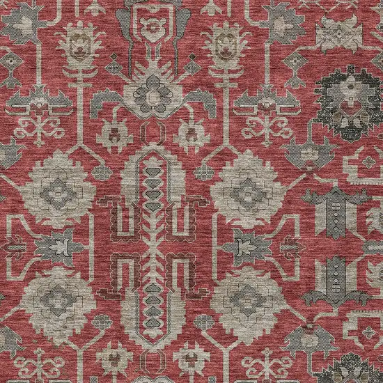Red Beige And Charcoal Oriental Washable Indoor Outdoor Area Rug Photo 5