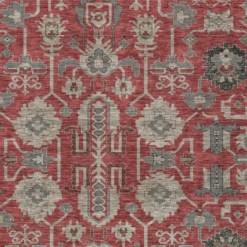 Red Beige And Charcoal Oriental Washable Indoor Outdoor Area Rug Photo 5