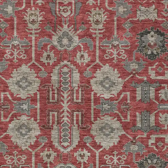 Red Beige And Charcoal Oriental Washable Indoor Outdoor Area Rug Photo 5