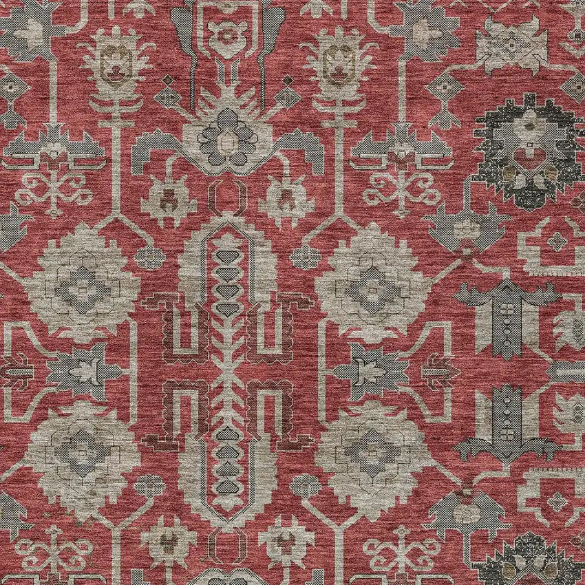 Red Beige And Charcoal Oriental Washable Indoor Outdoor Area Rug Photo 5