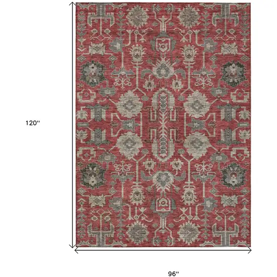 Red Beige And Charcoal Oriental Washable Indoor Outdoor Area Rug Photo 3