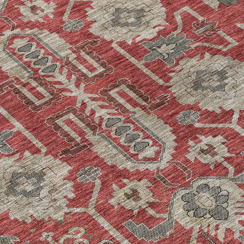 Red Beige And Charcoal Oriental Washable Indoor Outdoor Area Rug Photo 4