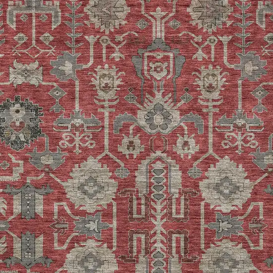 Red Beige And Charcoal Oriental Washable Indoor Outdoor Area Rug Photo 5