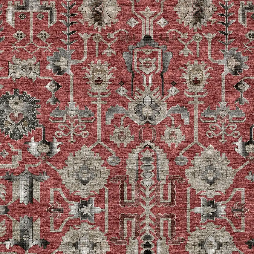 Red Beige And Charcoal Oriental Washable Indoor Outdoor Area Rug Photo 5
