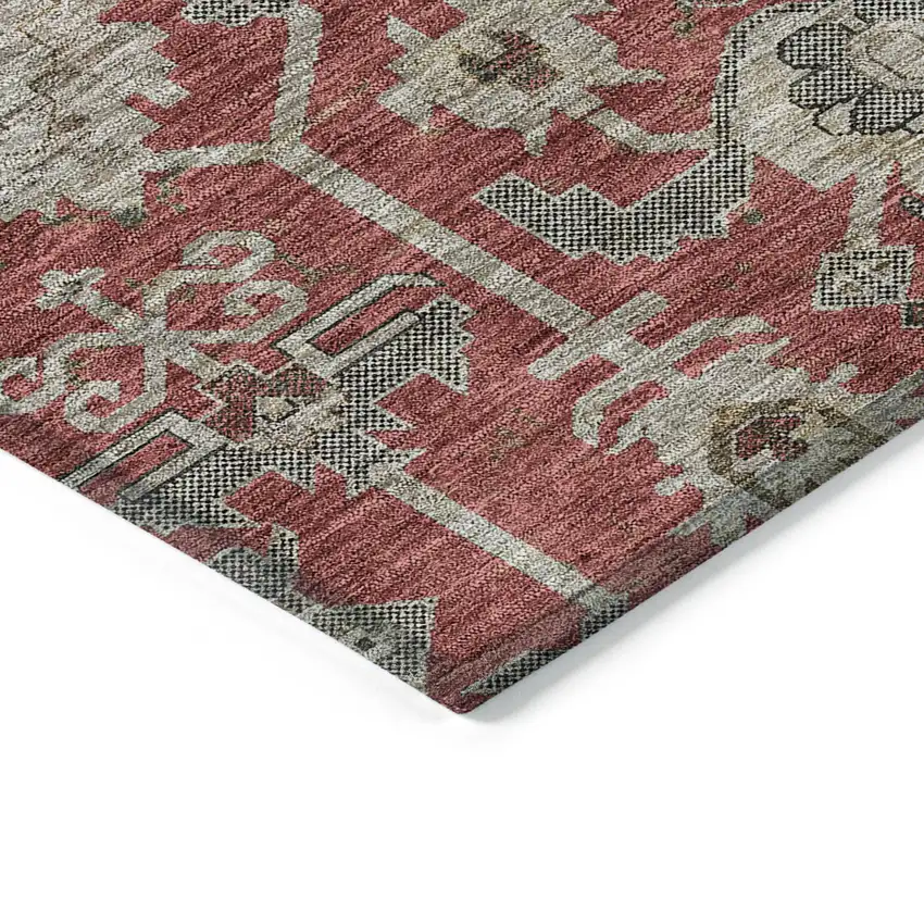 Red Beige And Charcoal Oriental Washable Indoor Outdoor Area Rug Photo 3