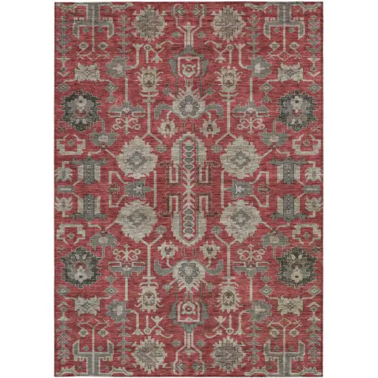 Red Beige And Charcoal Oriental Washable Indoor Outdoor Area Rug Photo 5