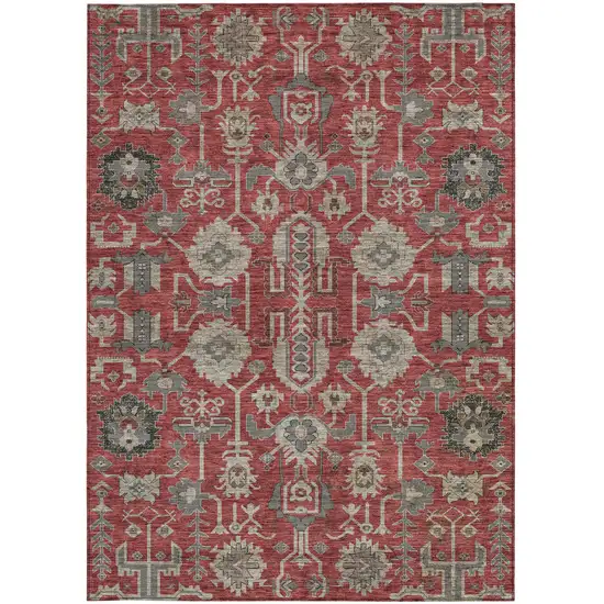 Red Beige And Charcoal Oriental Washable Indoor Outdoor Area Rug Photo 5
