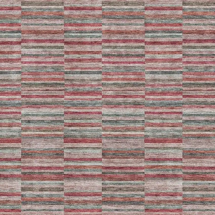Red Beige And Copper Striped Washable Area Rug With UV Protection Photo 3
