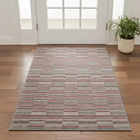 Red Beige And Copper Striped Washable Area Rug With UV Protection Photo 2