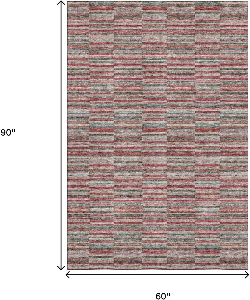 Red Beige And Copper Striped Washable Area Rug With UV Protection Photo 3