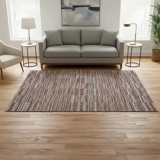 Red Beige And Copper Striped Washable Area Rug With UV Protection Photo 2