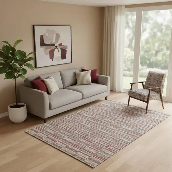 Red Beige And Copper Striped Washable Area Rug With UV Protection Photo 1