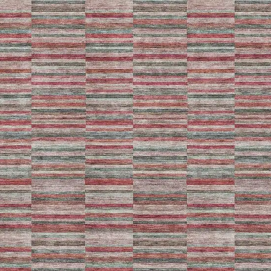 Red Beige And Copper Striped Washable Area Rug With UV Protection Photo 3