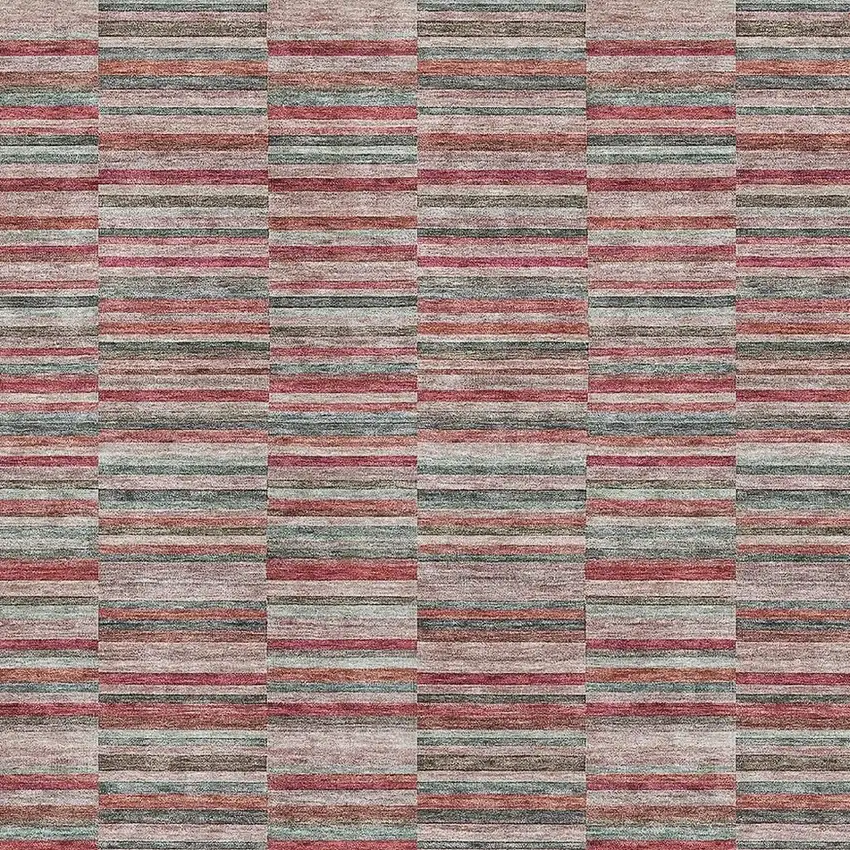 Red Beige And Copper Striped Washable Area Rug With UV Protection Photo 3