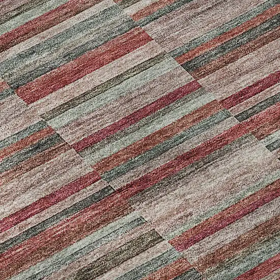 Red Beige And Copper Striped Washable Area Rug With UV Protection Photo 9