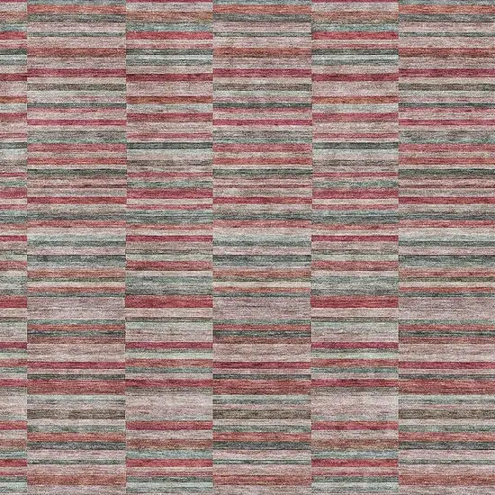 Red Beige And Copper Striped Washable Area Rug With UV Protection Photo 3