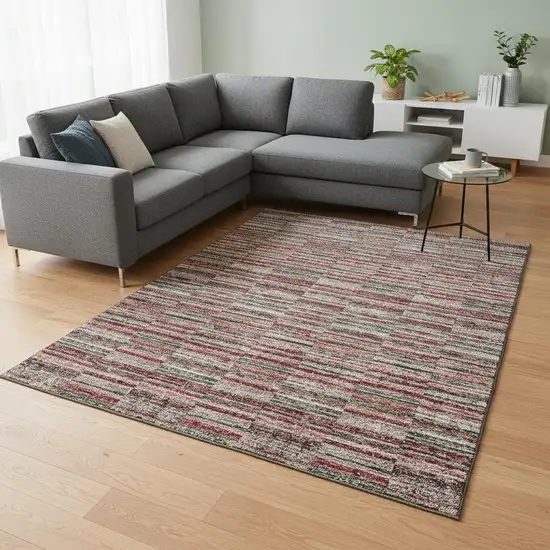 Red Beige And Copper Striped Washable Area Rug With UV Protection Photo 2