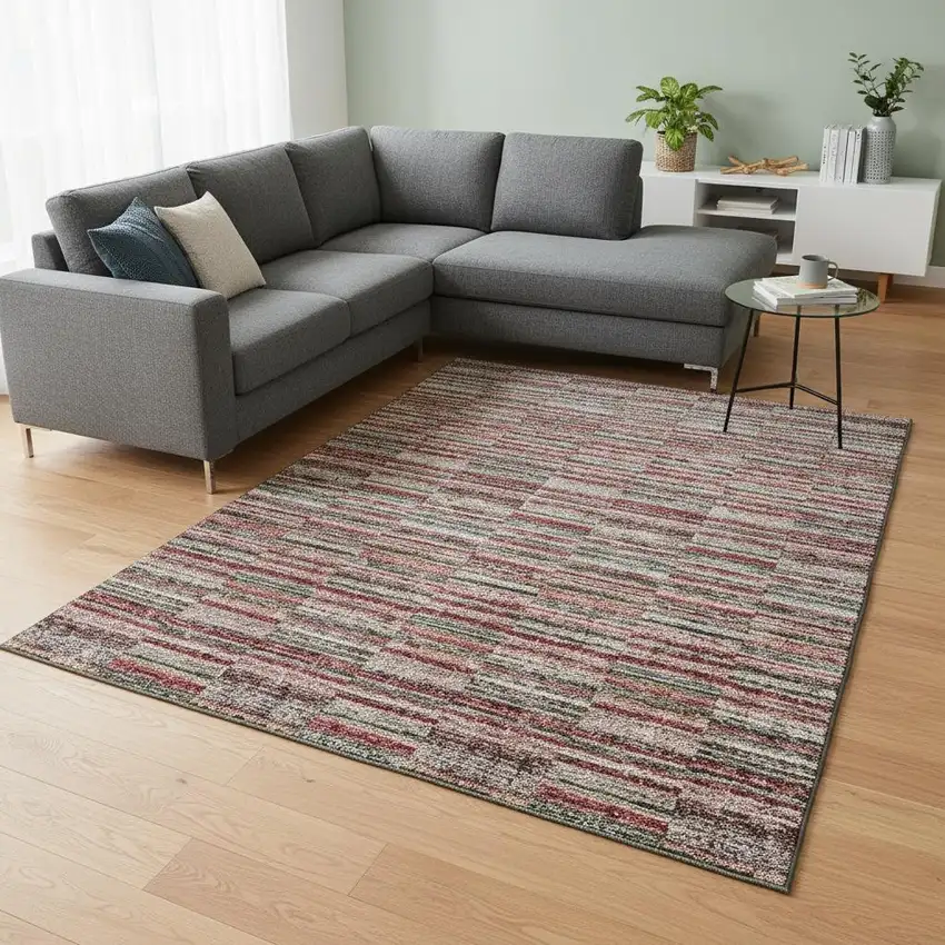 Red Beige And Copper Striped Washable Area Rug With UV Protection Photo 2