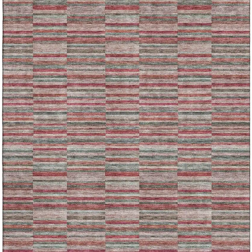 Red Beige And Copper Striped Washable Area Rug With UV Protection Photo 4