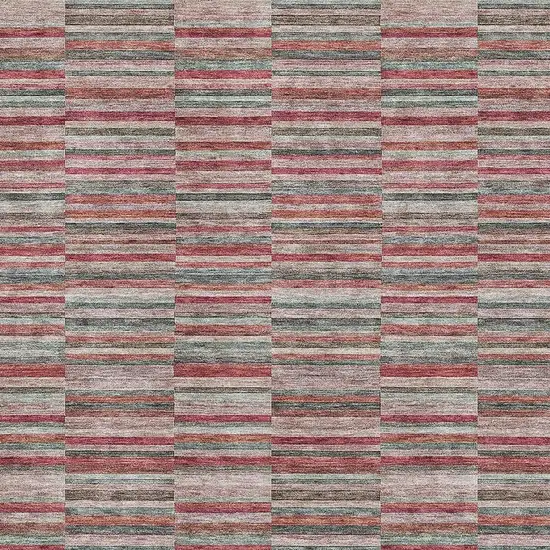 Red Beige And Copper Striped Washable Area Rug With UV Protection Photo 3