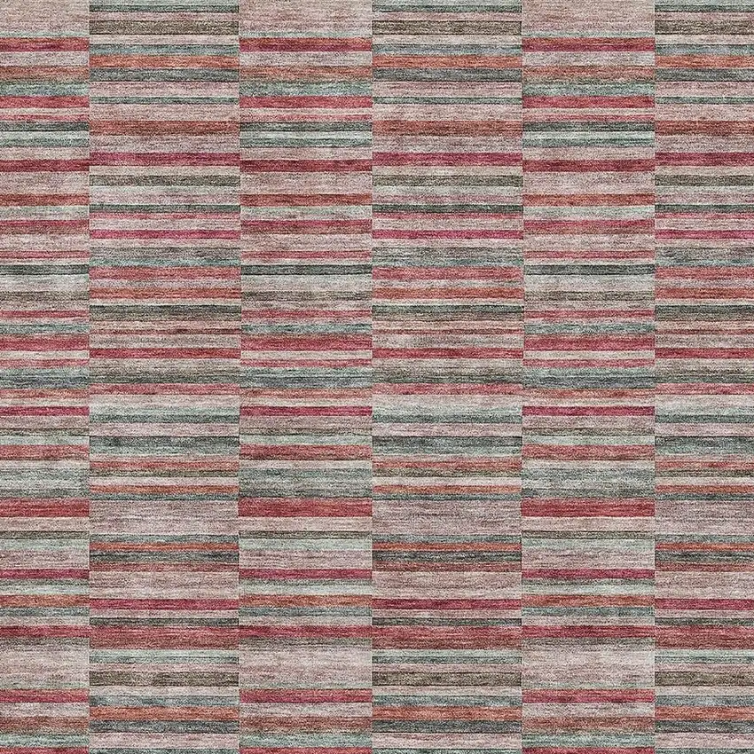 Red Beige And Copper Striped Washable Area Rug With UV Protection Photo 3