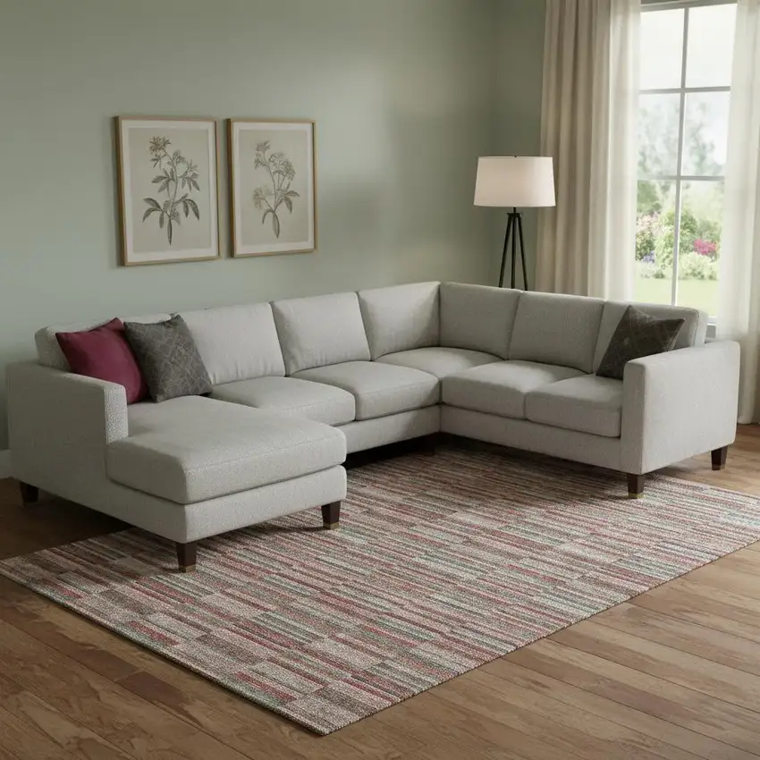 Red Beige And Copper Striped Washable Area Rug With UV Protection Photo 1