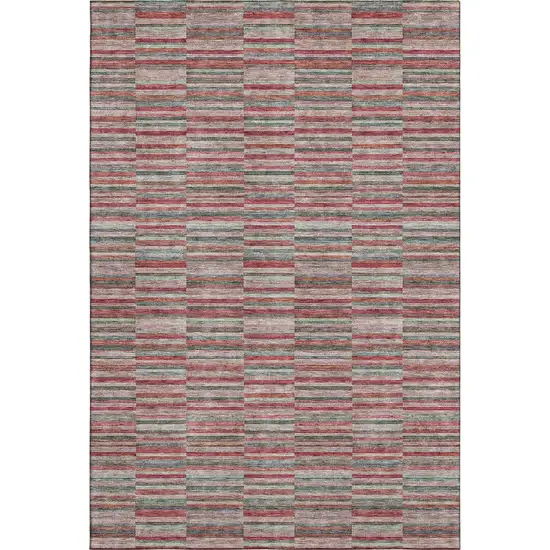 Red Beige And Copper Striped Washable Area Rug With UV Protection Photo 1