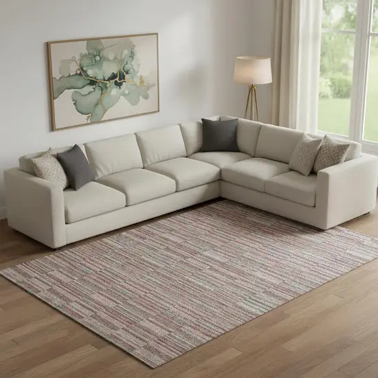 Red Beige And Copper Striped Washable Area Rug With UV Protection Photo 1