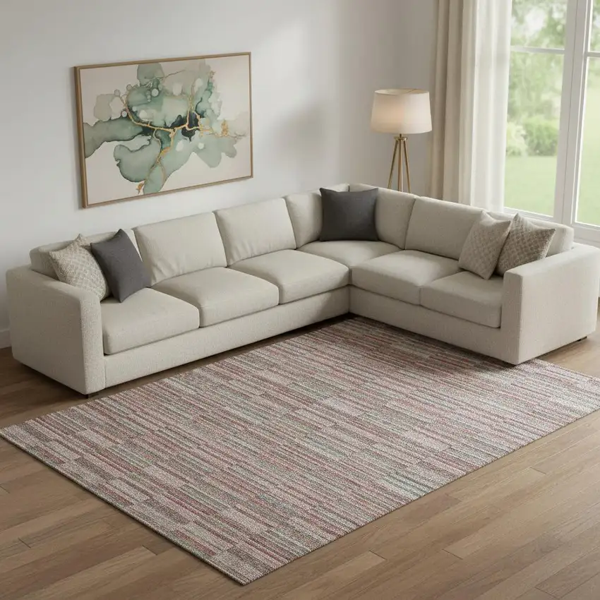 Red Beige And Copper Striped Washable Area Rug With UV Protection Photo 1