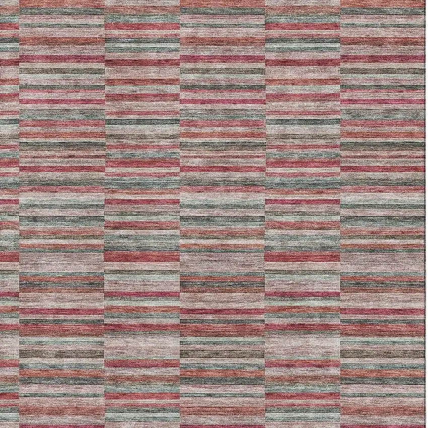 Red Beige And Copper Striped Washable Area Rug With UV Protection Photo 3
