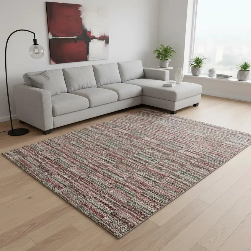 Red Beige And Copper Striped Washable Area Rug With UV Protection Photo 2