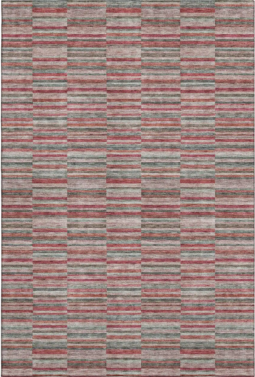 Red Beige And Copper Striped Washable Area Rug With UV Protection Photo 1