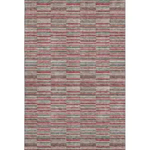 Photo of Red Beige And Copper Striped Washable Area Rug With UV Protection