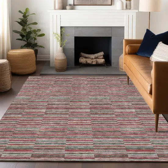 Red Beige And Copper Striped Washable Area Rug With UV Protection Photo 6