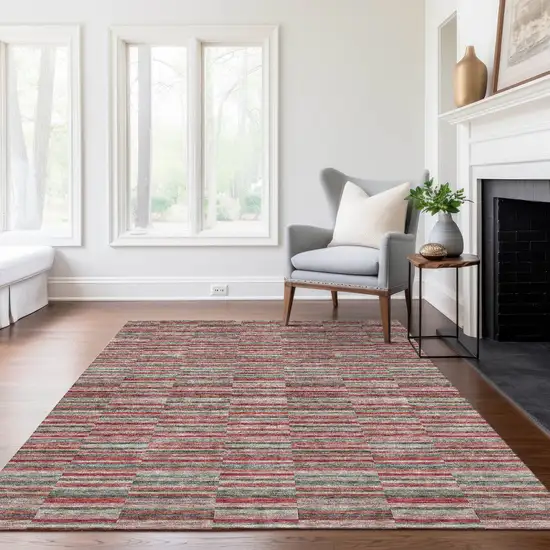 Red Beige And Copper Striped Washable Indoor Outdoor Area Rug Photo 9