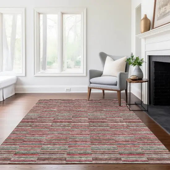 Red Beige And Copper Striped Washable Indoor Outdoor Area Rug Photo 9