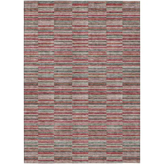 Red Beige And Copper Striped Washable Indoor Outdoor Area Rug Photo 2