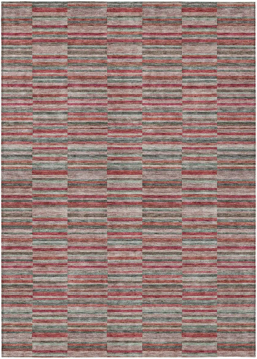 Red Beige And Copper Striped Washable Indoor Outdoor Area Rug Photo 2