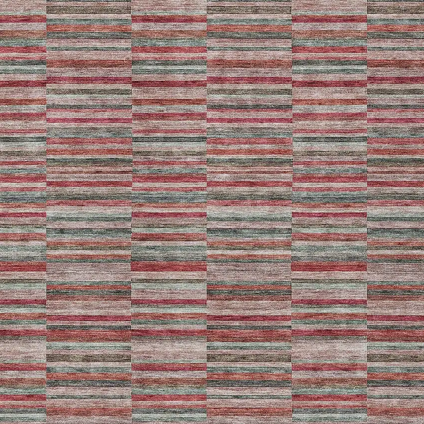Red Beige And Copper Striped Washable Indoor Outdoor Area Rug Photo 6